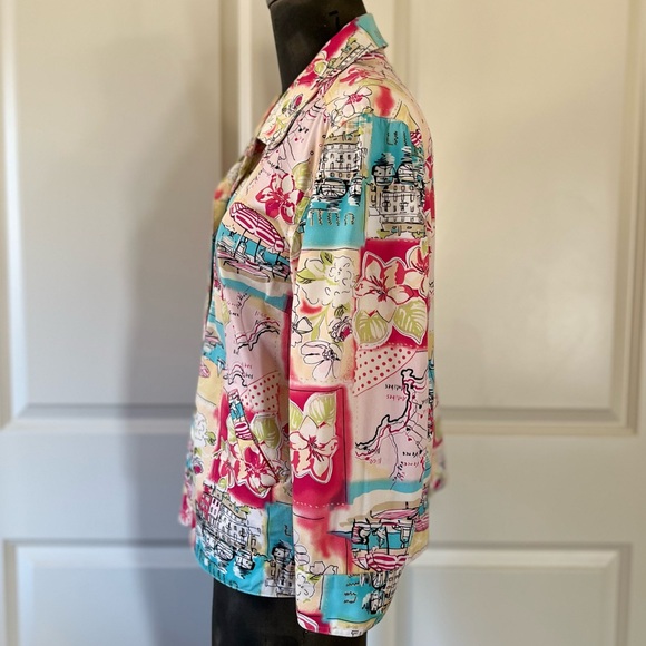 Christopher & Banks Colorful Travel Print Jacket Cotton Stretch Size M - Picture 4 of 9